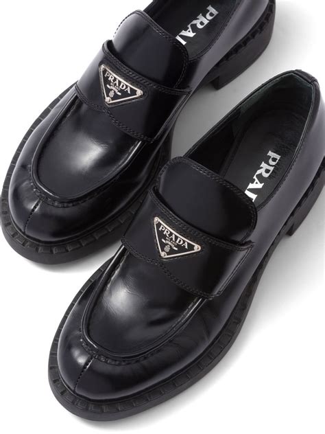 prada triangle-logo slip-on loafers|Prada triangle logo loafer.